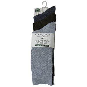 Steel & Jelly British Jacquard Texture Bamboo Blend Socks 3 Pairs Grays Green